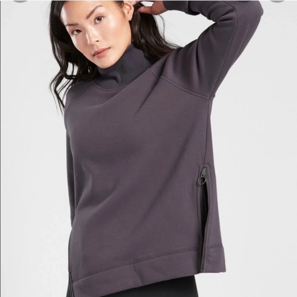 Athleta Cozy Karma Side Zip Funnel Neck Spring Night Purple Pullover Sweater